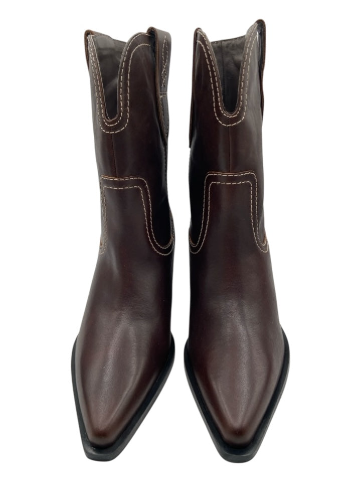Free People Shoe Size 39.5 Dark Brown Leather Contrast Stitch Calf High Boots