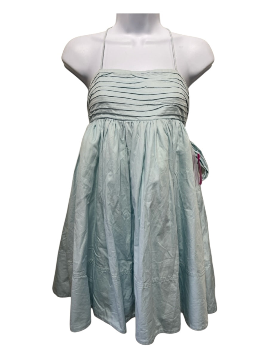 Aje. Size 6 Sky Blue Cotton Spaghetti Strap Empire Waist Square Neck Dress