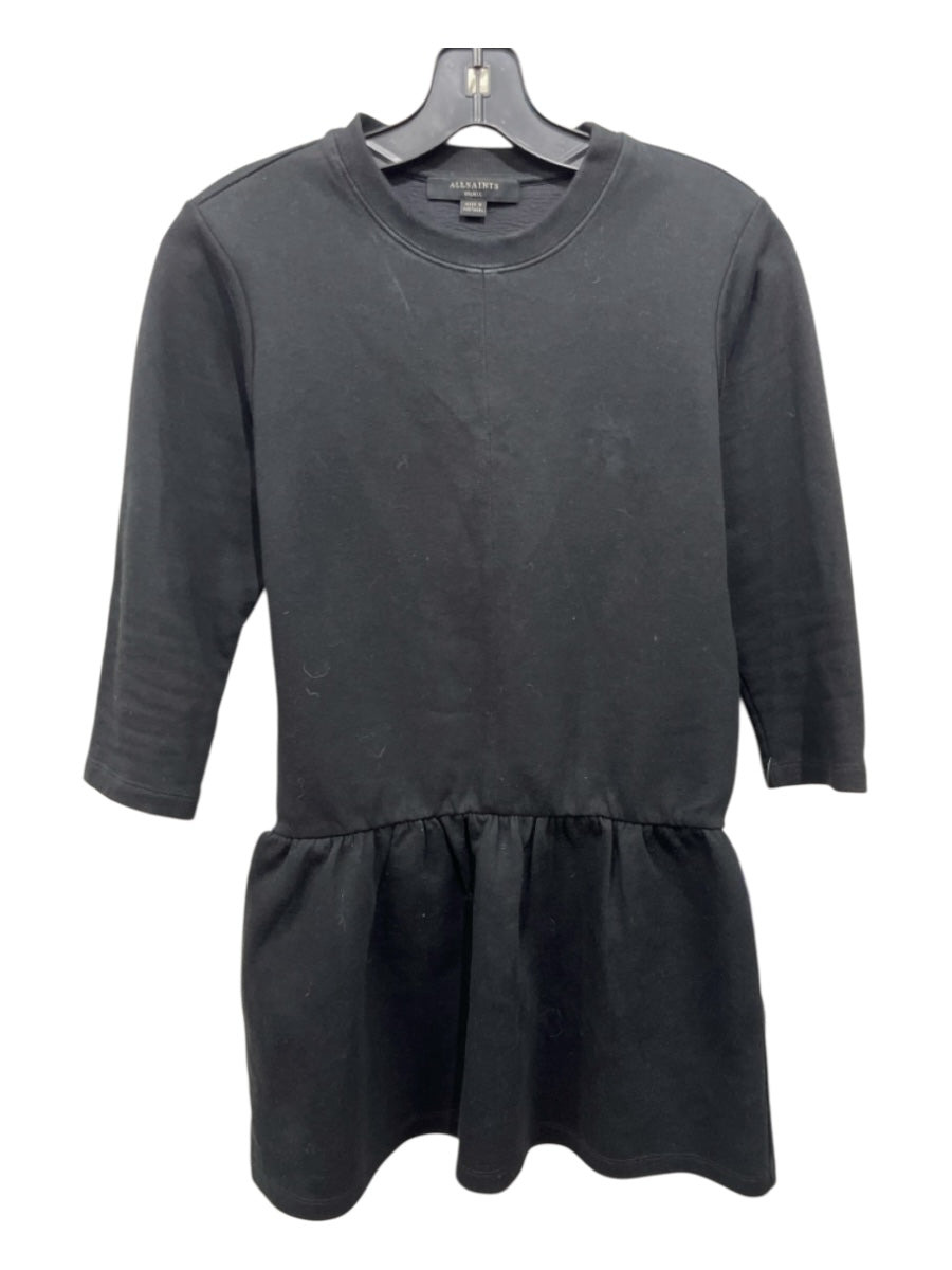 ALLSAINTS Size S Black Cotton Crewneck Drop Waist Mini Sweatshirt Dress