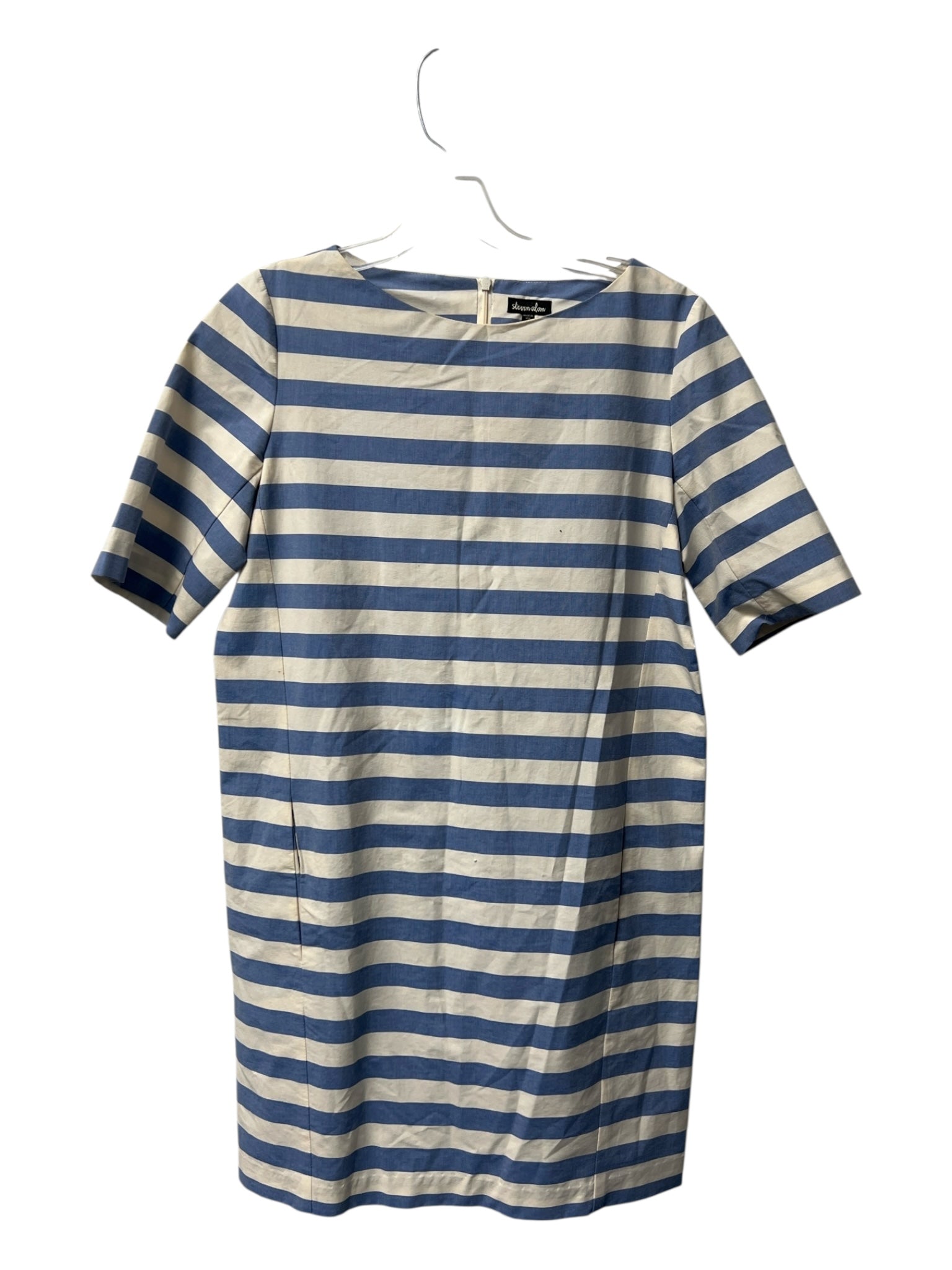 Steven Alan Size Small Blue & White Cotton Striped Short Sleeve Round Neck Dress
