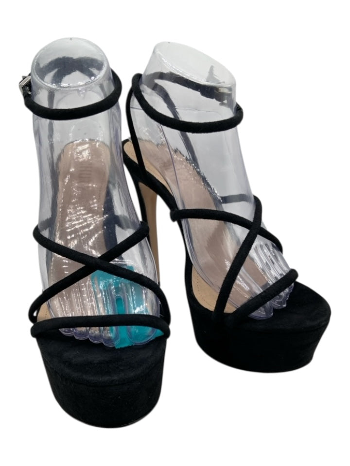 Schutz Shoe Size 8 Black Suede Strappy Platform Stiletto Sandals