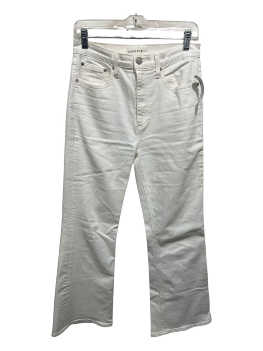 Denim Forum Size 27 Cream White Cotton Blend High Rise Flare Jeans