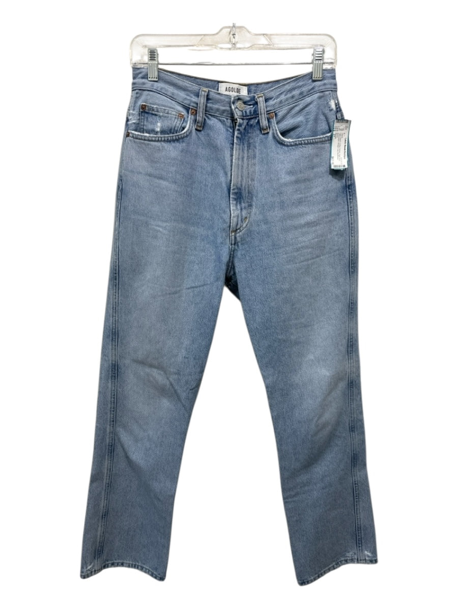 Agolde Size 27 Light Wash Cotton Denim High Rise Distressed Straight Leg Jeans