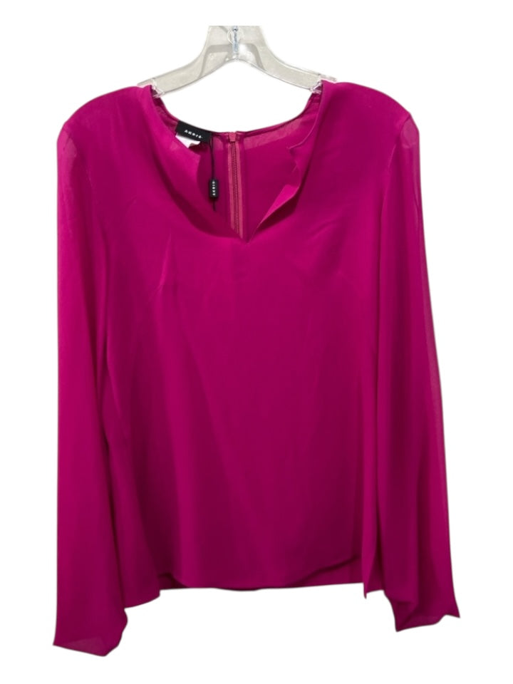 Akris Size 4 Magenta Pink Silk Long Sleeve Back Zip Semi Sheer Top