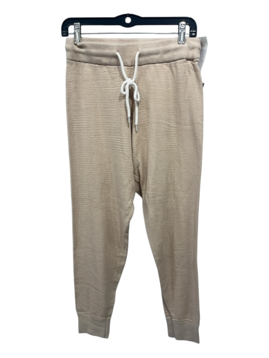 Varley Size Medium Tan & White Cotton Thermal Drawstring High Rise Jogger Pants