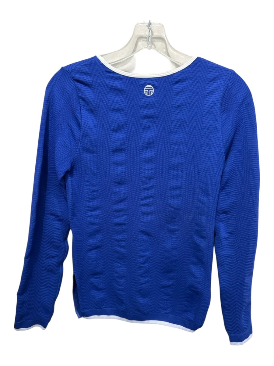 Tory Sport Size M Blue & White Rayon Blend Zig Zag Perforated Long Sleeve Top