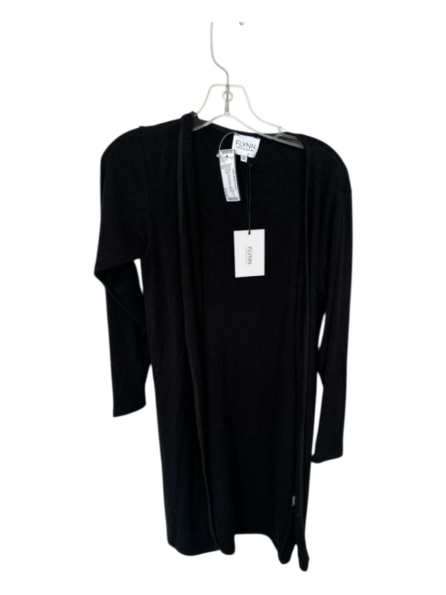 Flynn. Size XS Black Rayon Blend Long Sleeve Ribbed Open Front Duster Sweater