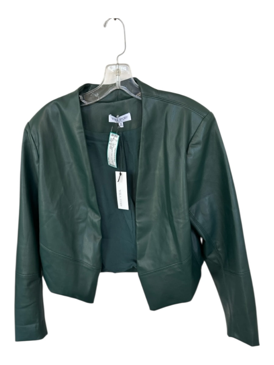 Willa Story Size M Teal Green Vegan Leather Open Front Jacket