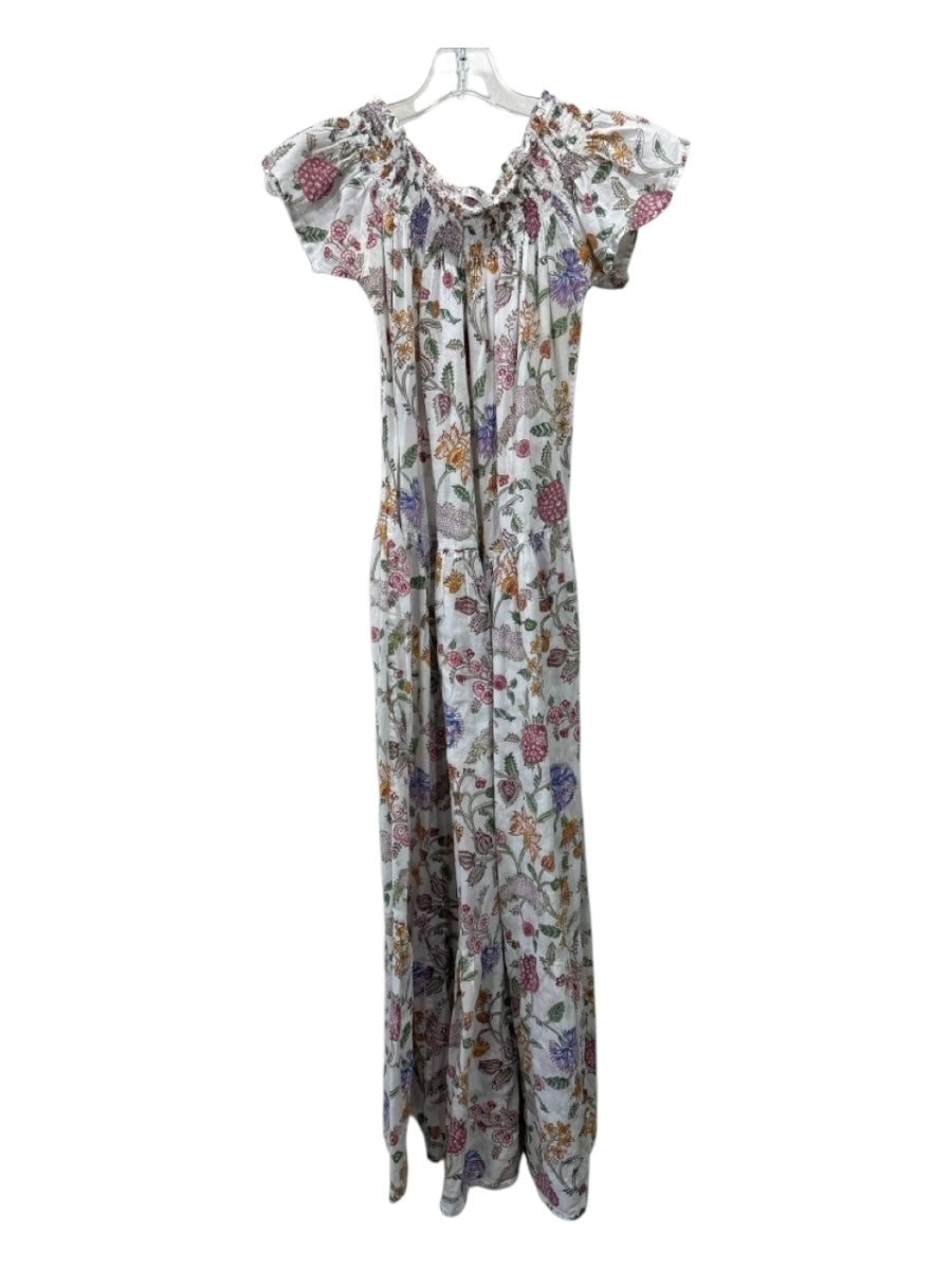 Guadalupe Size Small White, Pink & Multi Cotton & Acetate Smocked Neck Dress