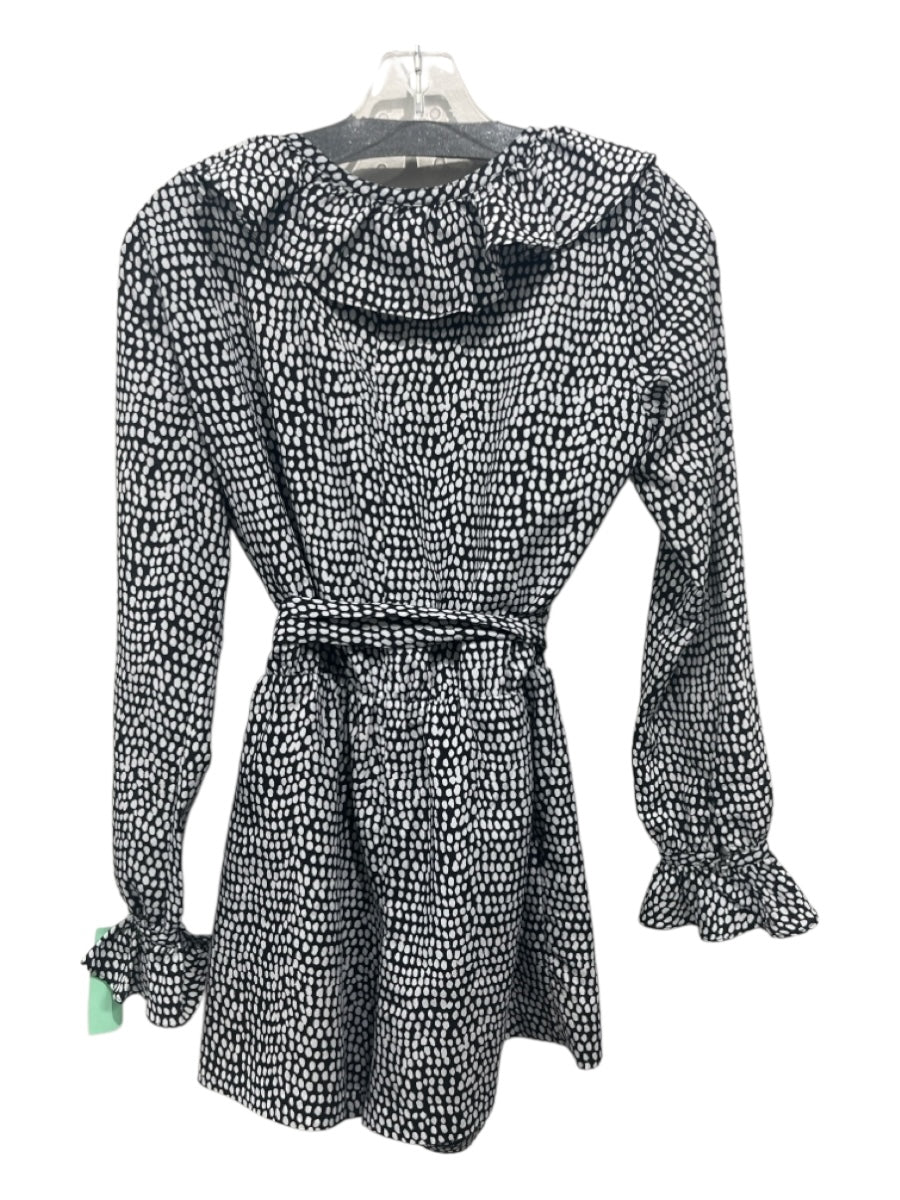 Club Monaco Size 2 Black & White Polyester Polka Dots Long Sleeve Sash Inc Dress