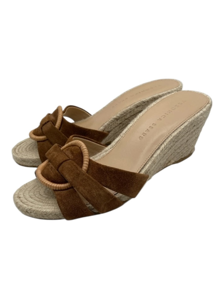 Veronica Beard Shoe Size 7 Brown & Beige Leather Strappy Espadrille Suede Wedges