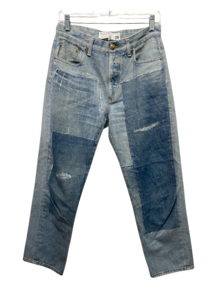 Rag & Bone Size 26 Light Wash Cotton Patchwork Screen Printed Cropped Jeans