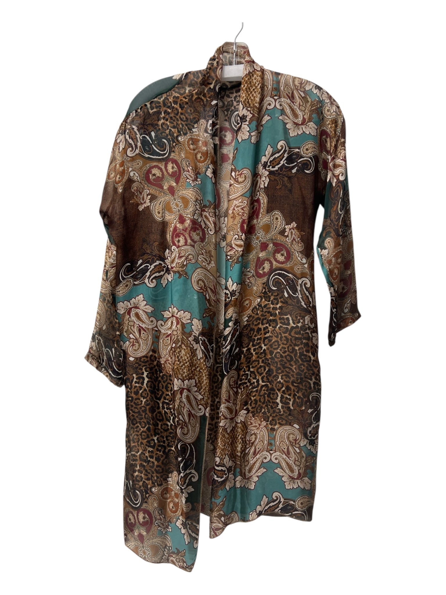 Made In Italy Size No size Brown & Multi Silk Open Front All Over Print Coverup