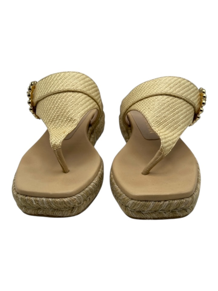 Stuart Weitzman Shoe Size 8 Yellow Beige Leather & Straw Raffia Woven Sandals