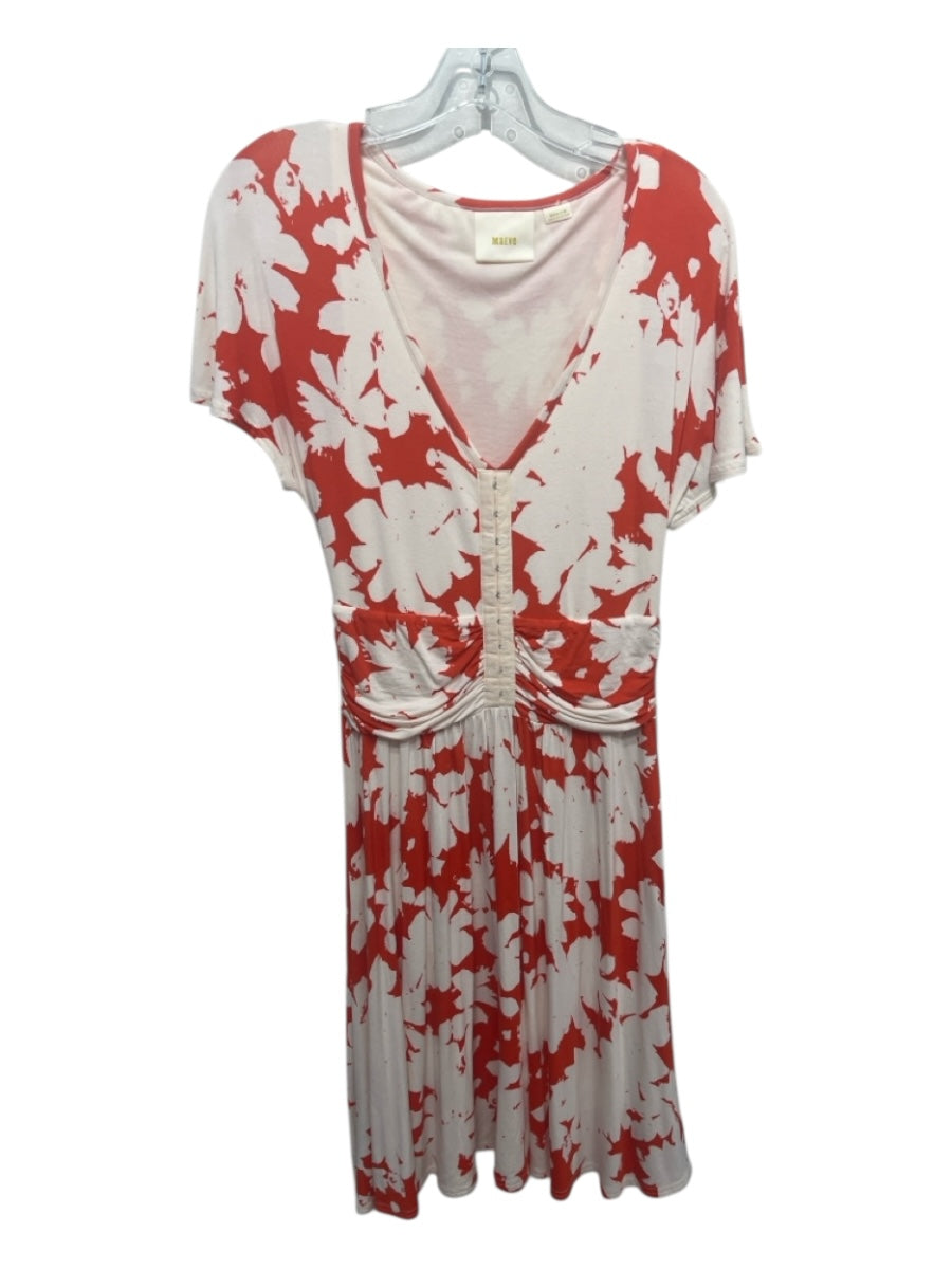 Maeve Size M Orange & White Rayon Blend Ruched Waist Abstract Floral Dress