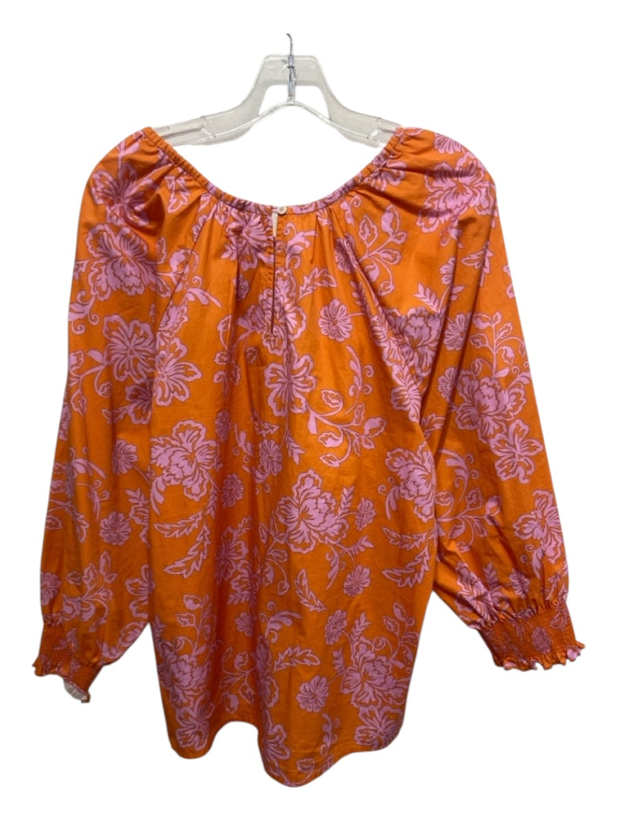XiRENA Size L Orange & Purple Cotton Long Sleeve Floral Print Top