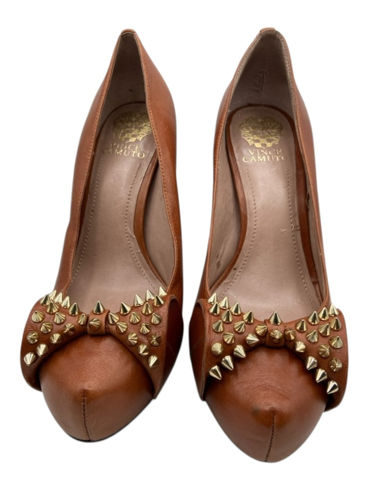 Vince Camuto Shoe Size 9 Brown Leather Spikes Almond Toe Bow Stiletto Pumps