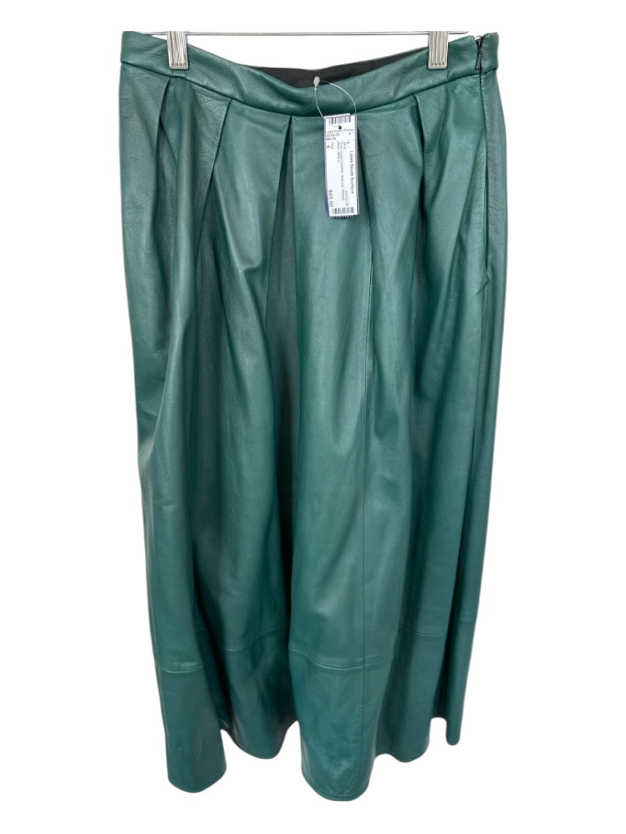 Tibi Size 4 Teal Vegan Leather Side Zip Pleated Maxi Skirt