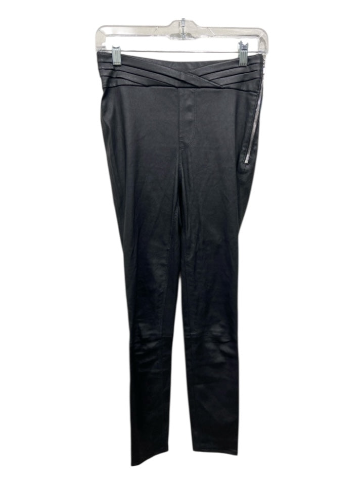 RTA Size 26 Black Lambskin Leather Pleated V Waist Paneled Pants