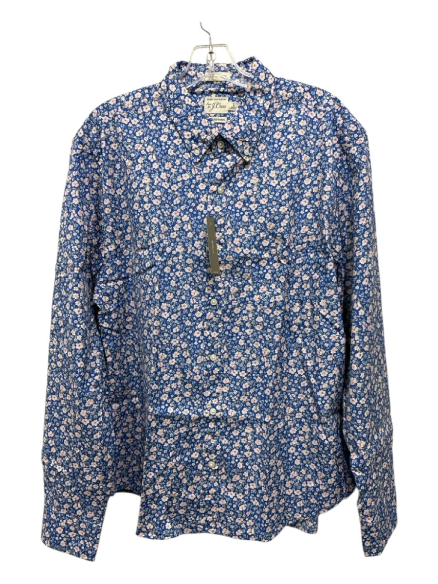 J Crew NWT Size L Blue & Pink Cotton Blend Floral Button Up Long Sleeve Shirt