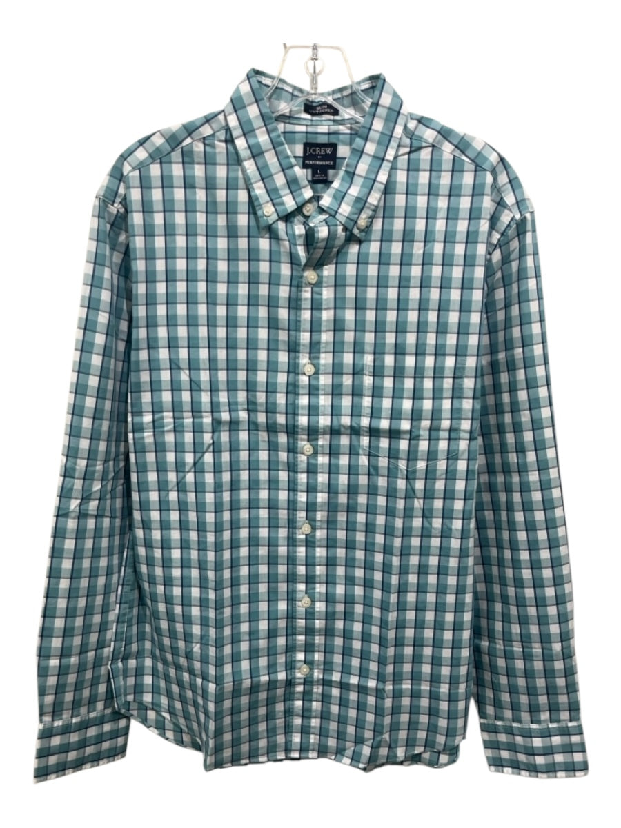 J Crew NWT Size L Blue & White Cotton Blend Plaid Button up Long Sleeve Shirt