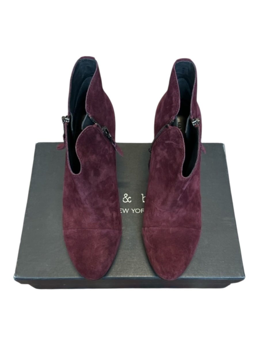 Rag & Bone Shoe Size 38.5 Maroon Suede Block Heel Side Zipper Booties