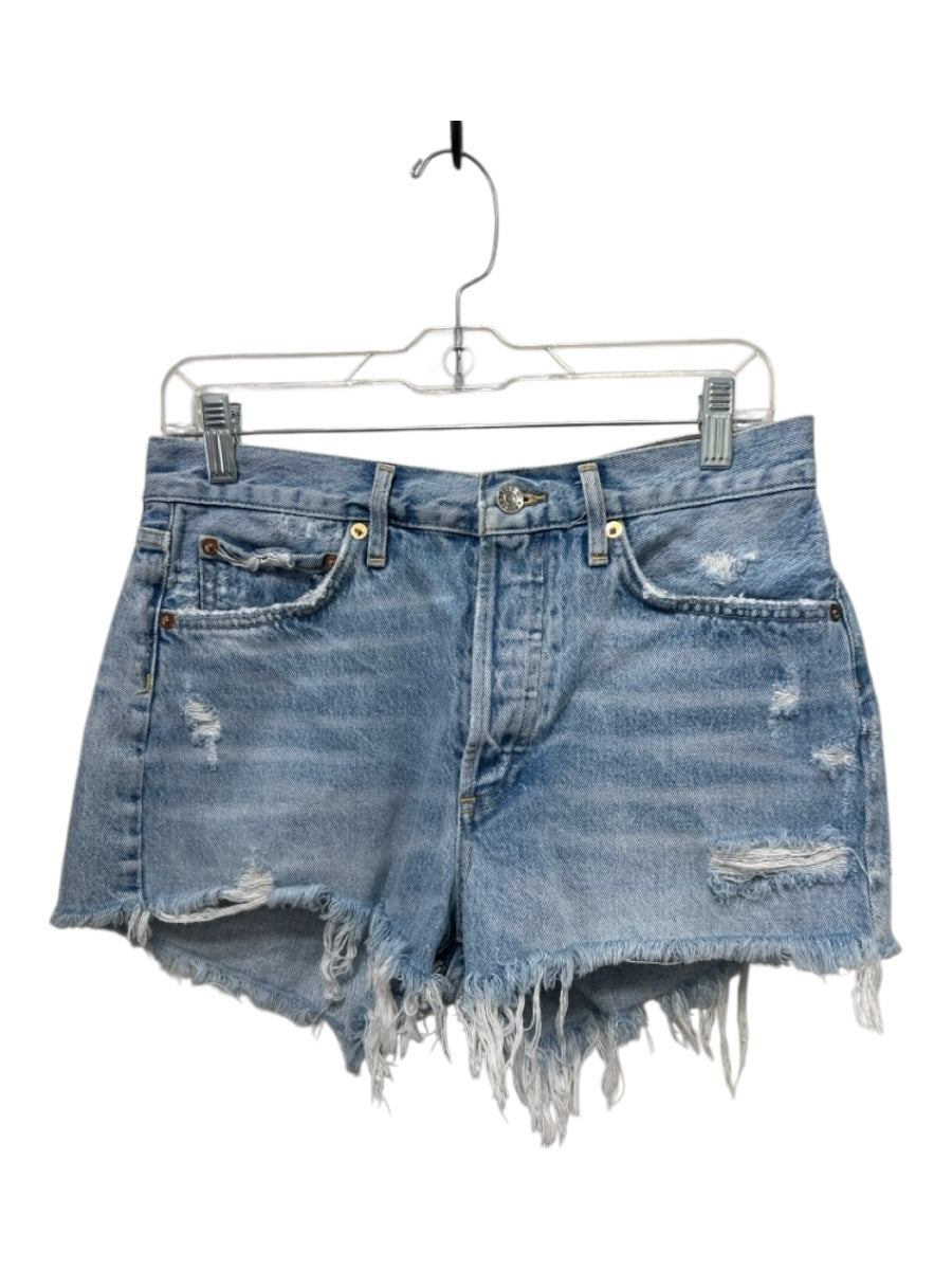 Agolde Size 26 Light Wash Cotton Whiskering Distressed Fray Detail Shorts