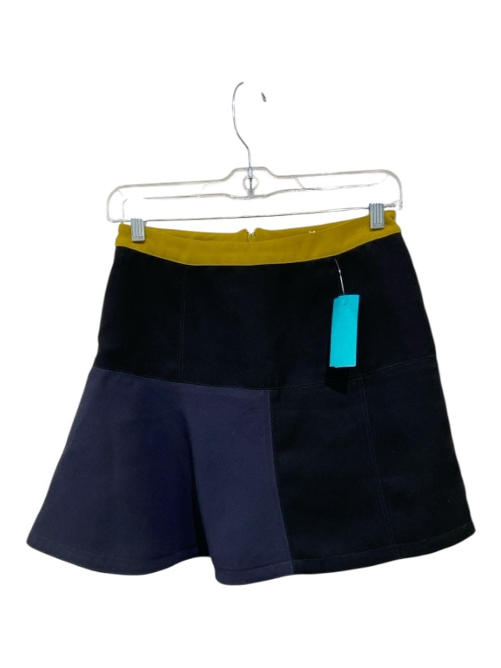 Marni Size 38 Black, Green, Navy Triacetate Blend Contrast Waistband Mini Skirt