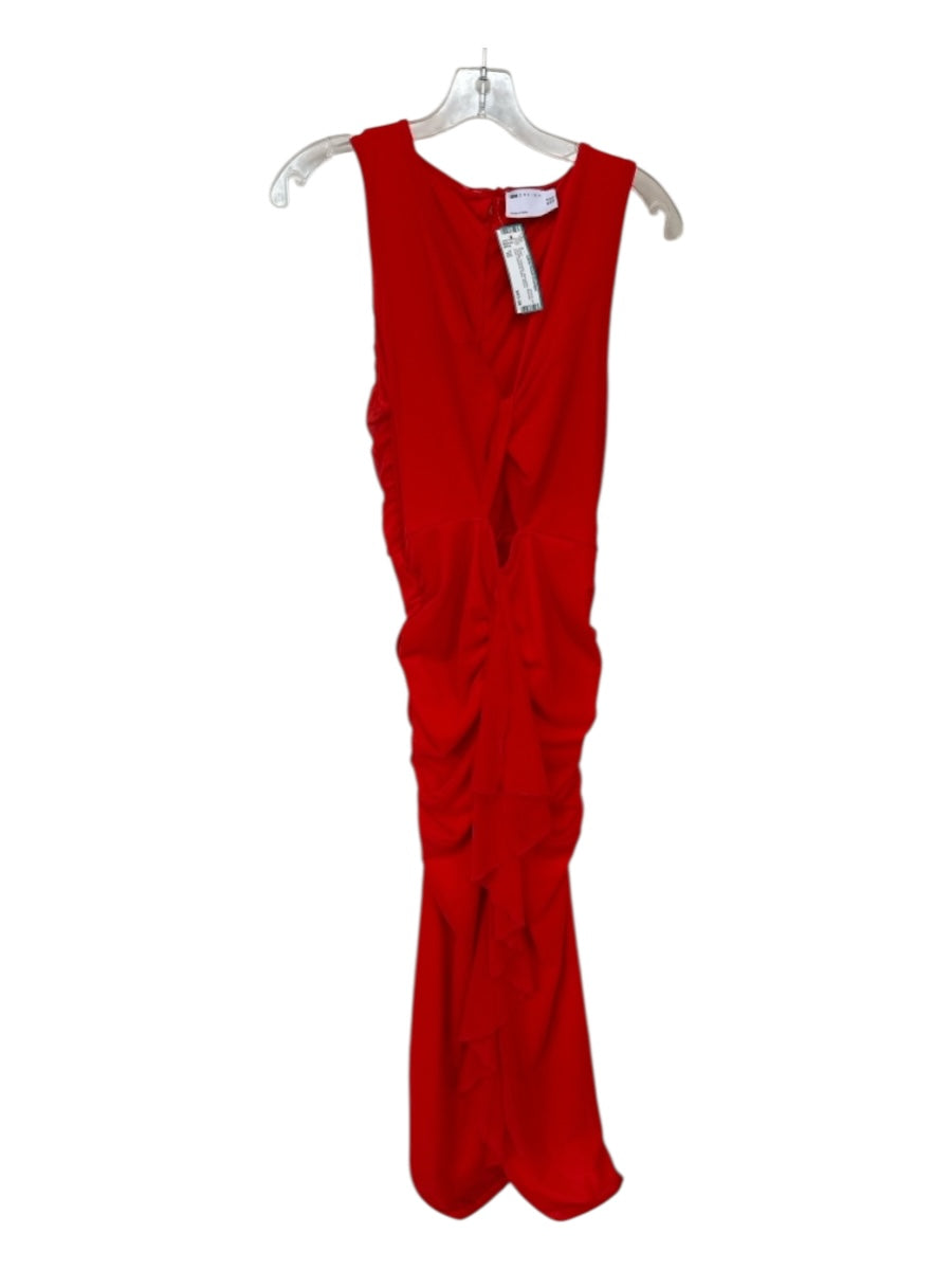 Asos Size 10 Tomato Polyester Sleeveless Keyhole Front Gathered Sides Gown