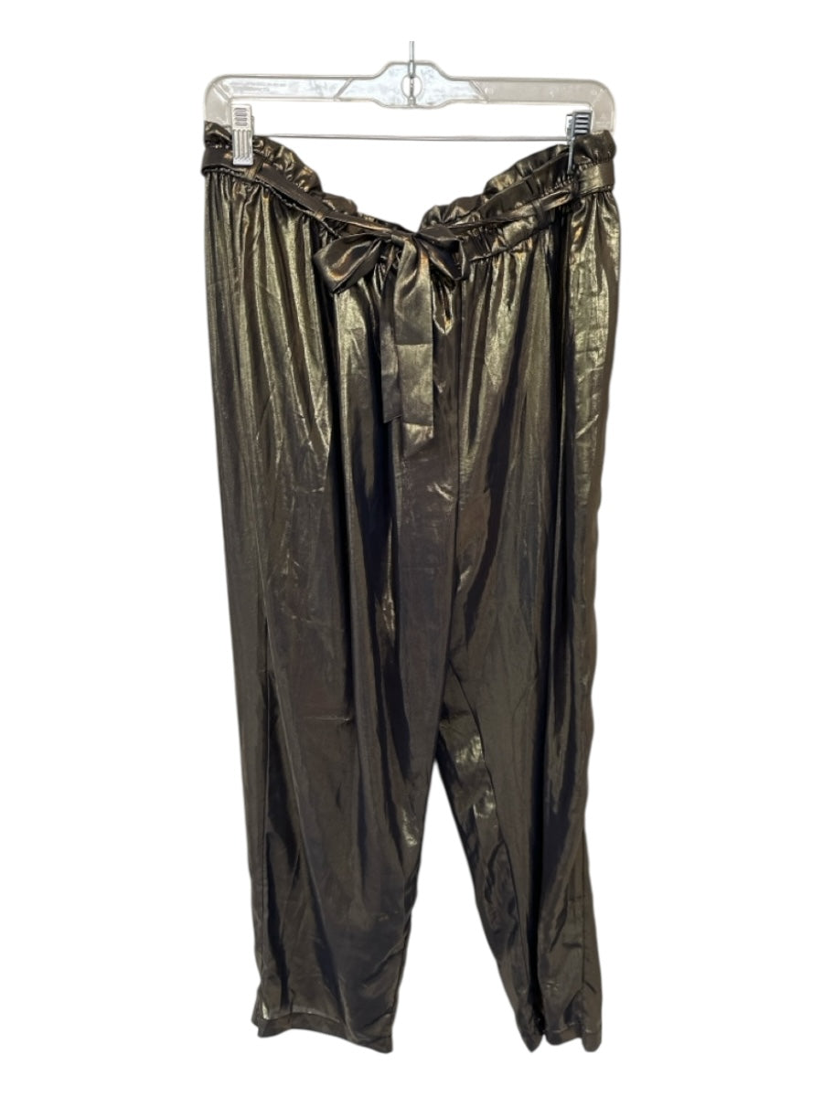 Free People Size L navy & gold Polyester Drawstring Metallic Pants