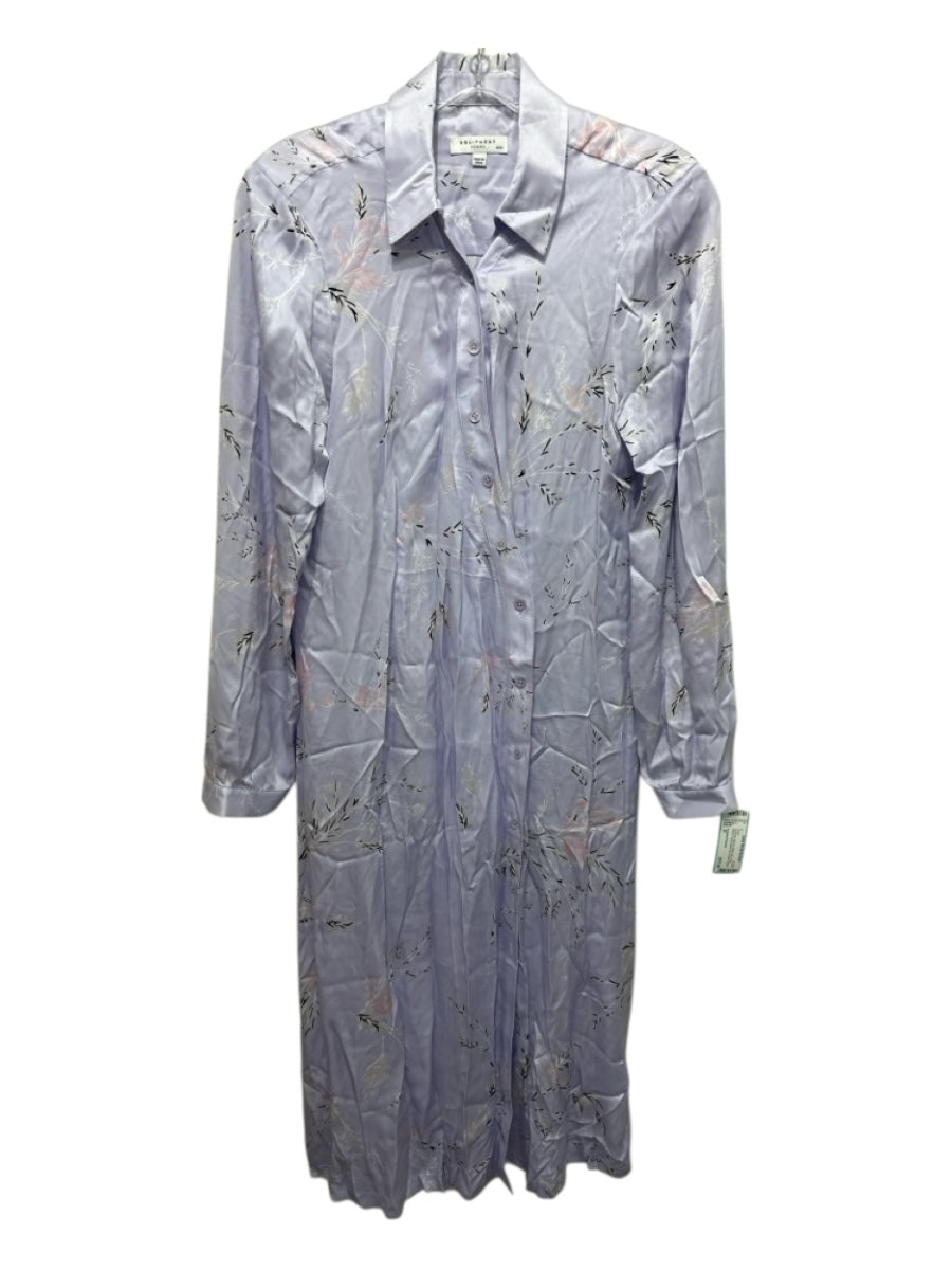 Equipment Femme Size M Lavender, Black & White Silk Long Sleeve Floral Dress