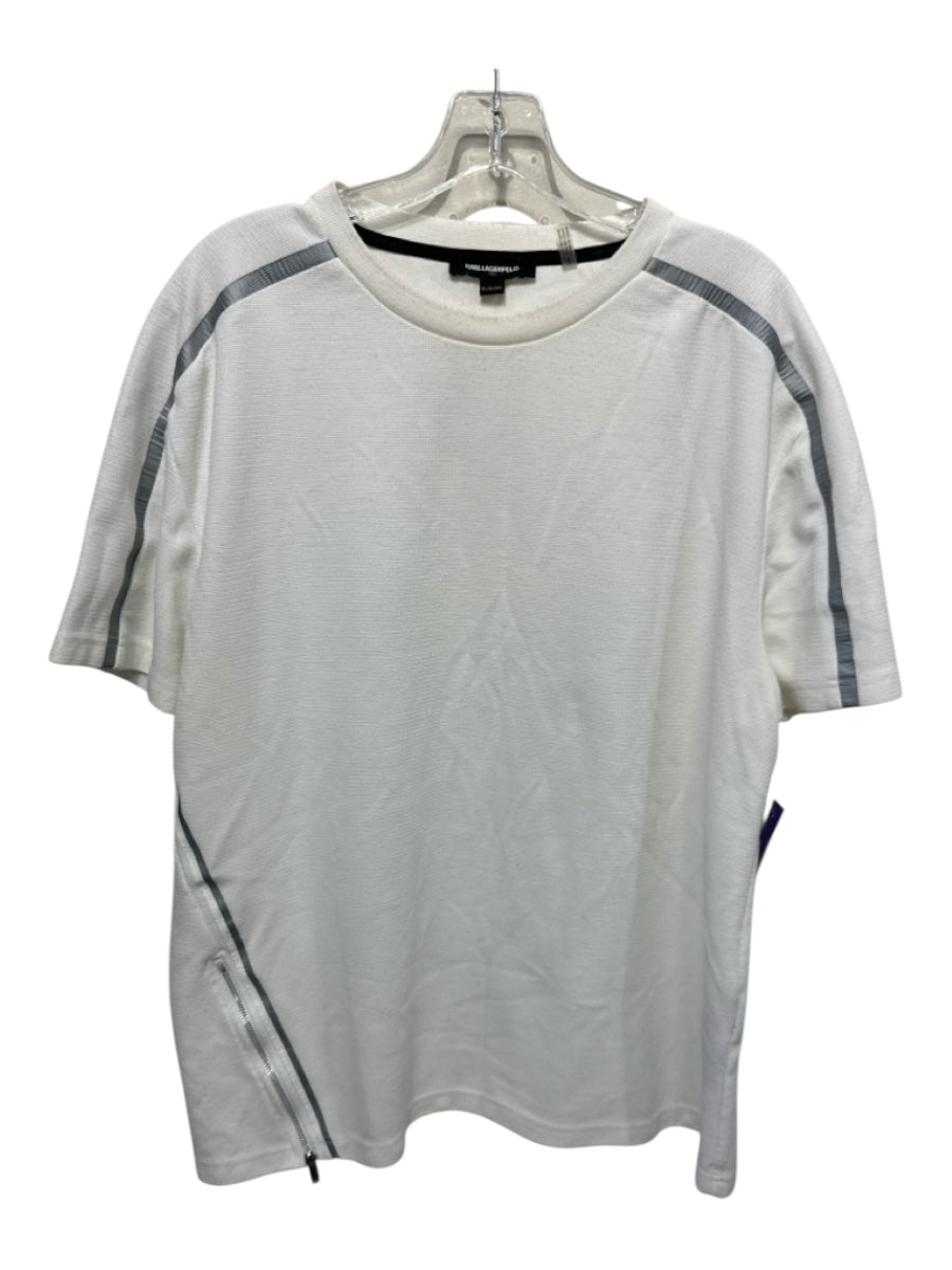 Karl Lagerfeld Size XL White & Gray Polyester Men's Short Sleeve