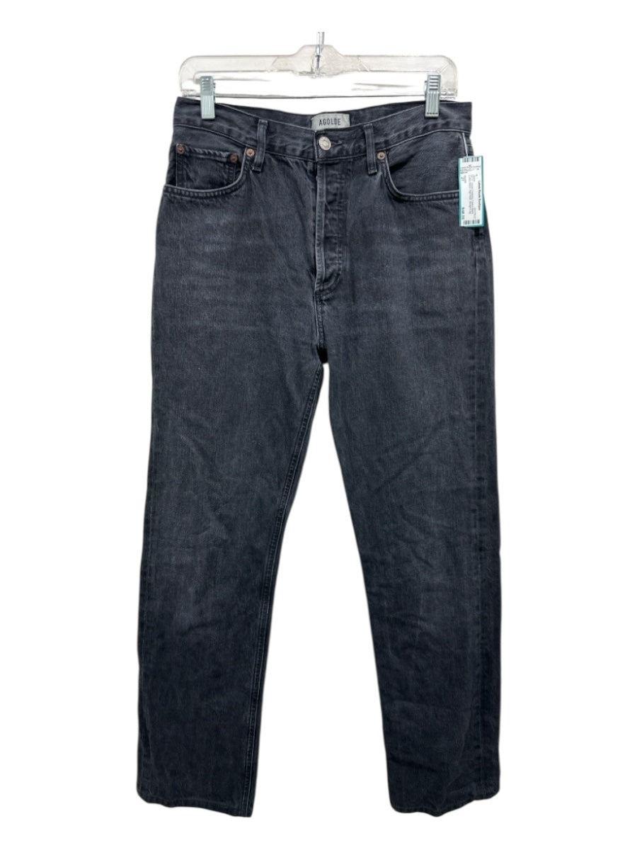 Agolde Size 27 Faded Black Cotton Blend High Rise Straight Leg Button Fly Jeans