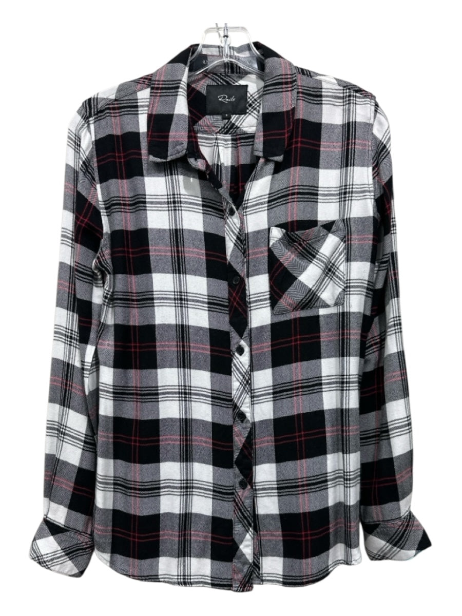Rails Size Small Black, White, Red Rayon Long Sleeve Plaid Button Front Top