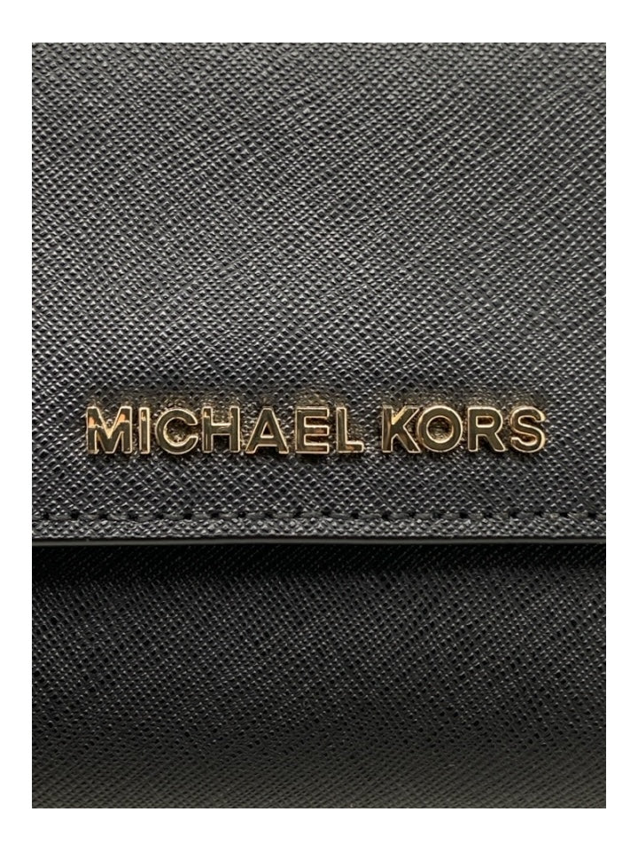 Michael Kors Black Leather Gold Tone Hardware Snap Closure Chain Crossbody Bag