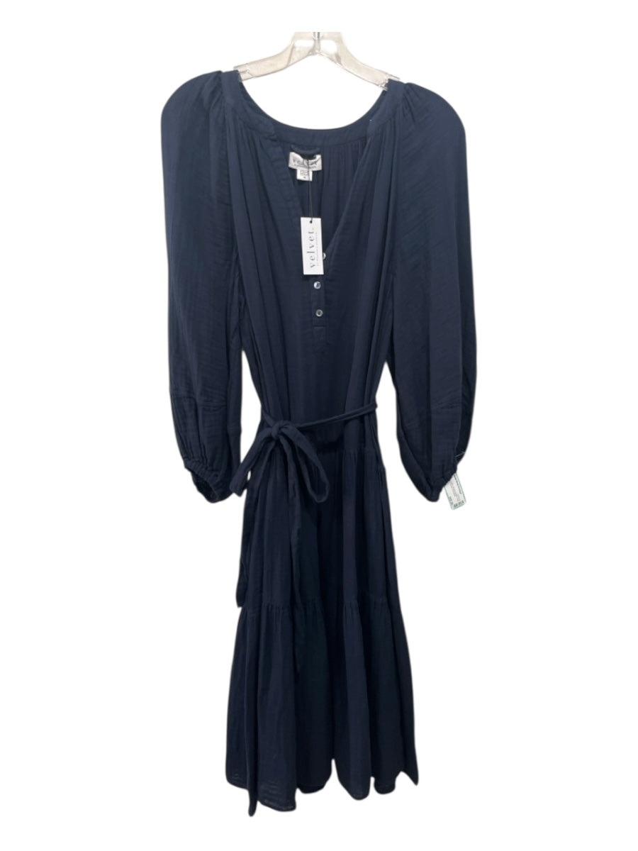Velvet Size XS Navy Cotton Quarter Button Long Sleeve Dress