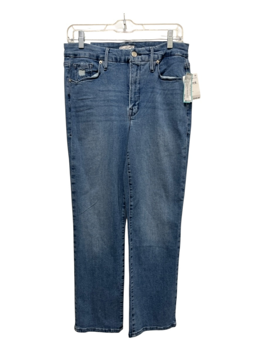 Good American Size 12 Med Wash Cotton Blend Zip & Button Whiskering Jeans