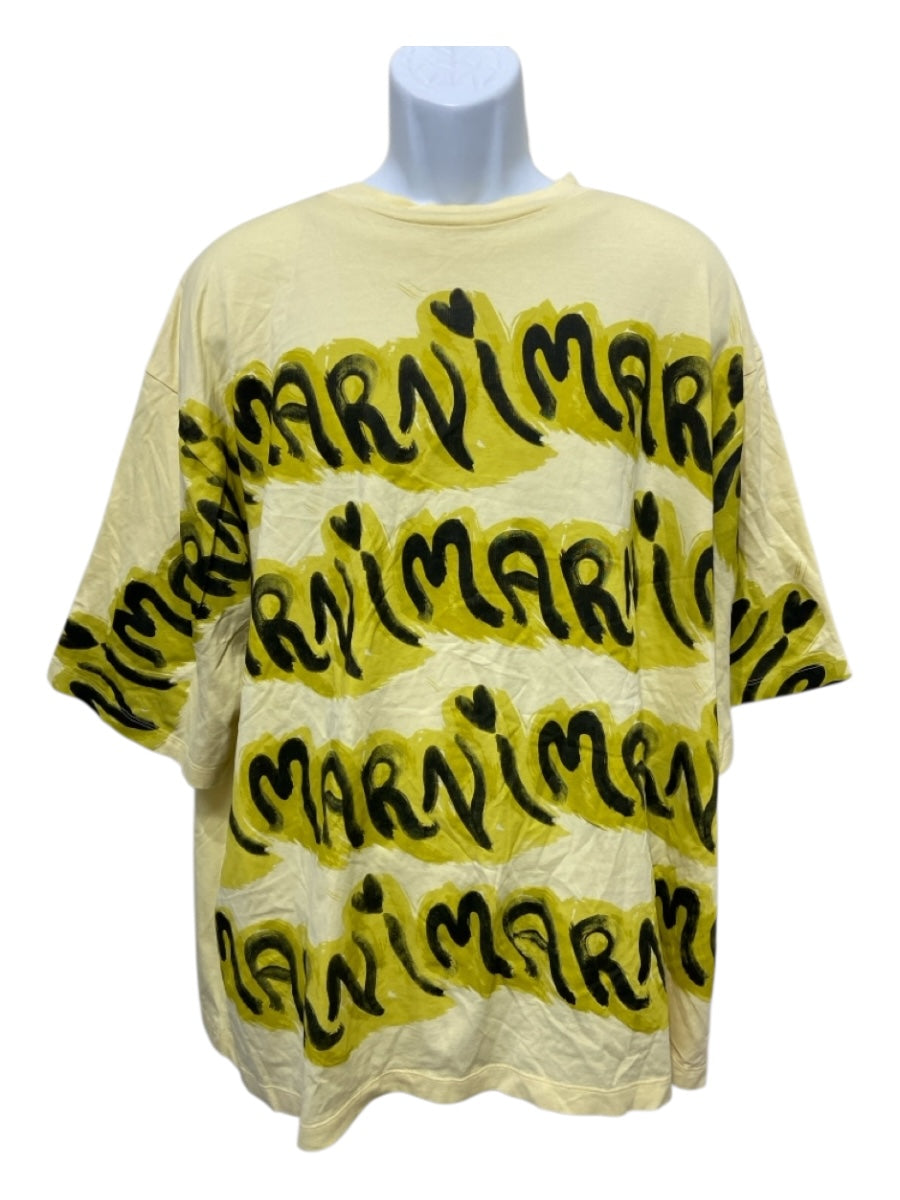 Marni Size 56 Yellow & Black Cotton Graphic Men's Short Sleeve