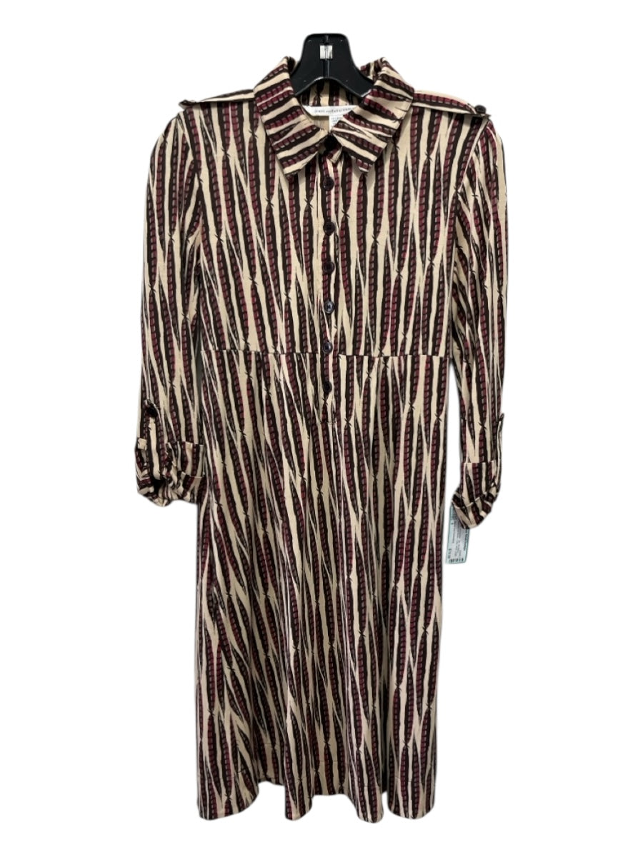 Diane Von Furstenberg Size 6 Cream, red & brown Silk 3/4 Sleeve feathers Dress