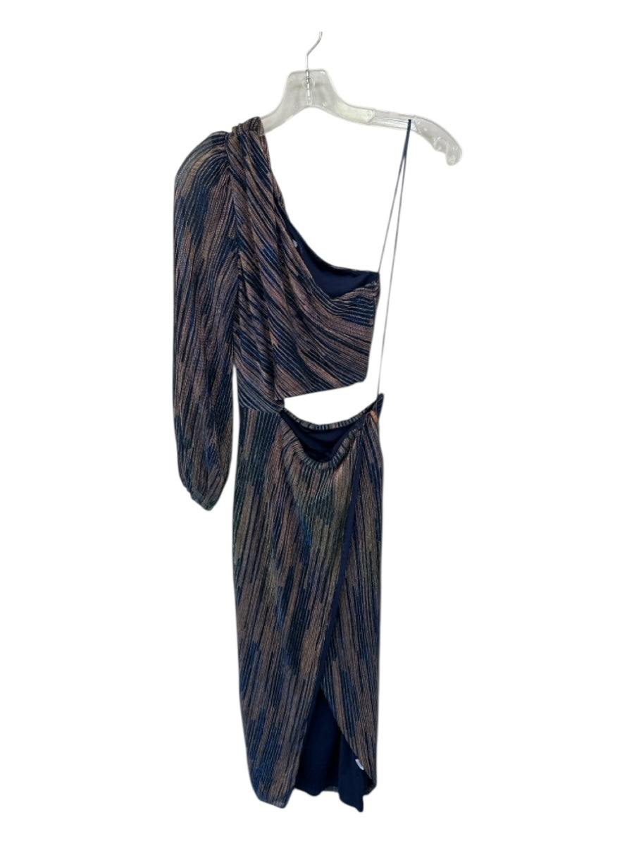 Saylor Size XS Navy & Bronze Polyester Blend Long Sleeve One Shoulder Dress