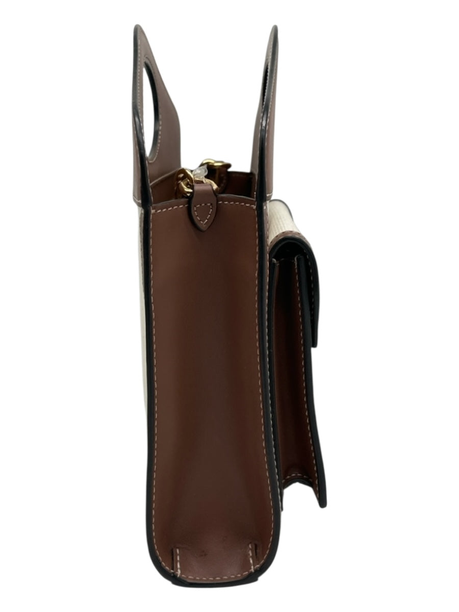 Burberry Cream, Brown, Black Canvas & Leather Front Pocket Crossbody Strap Bag