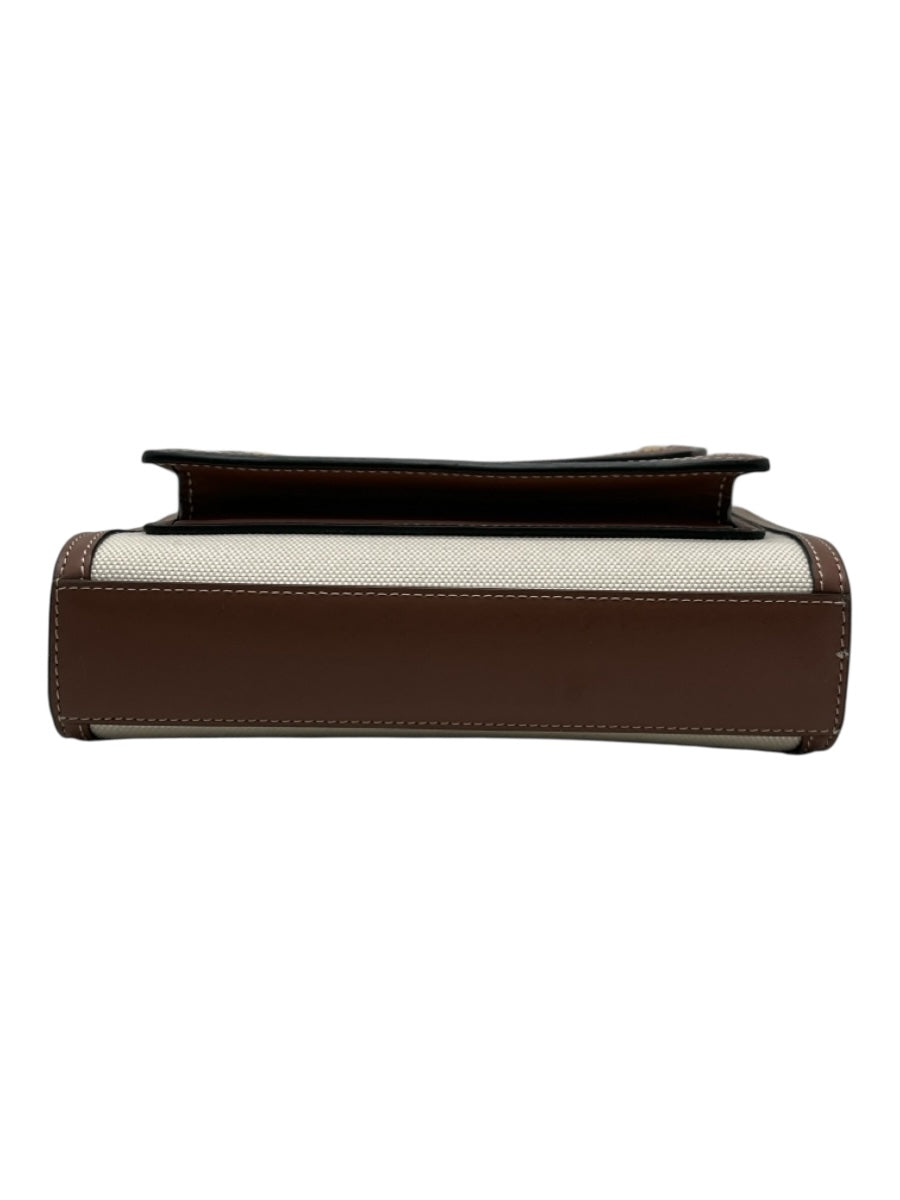 Burberry Cream, Brown, Black Canvas & Leather Front Pocket Crossbody Strap Bag