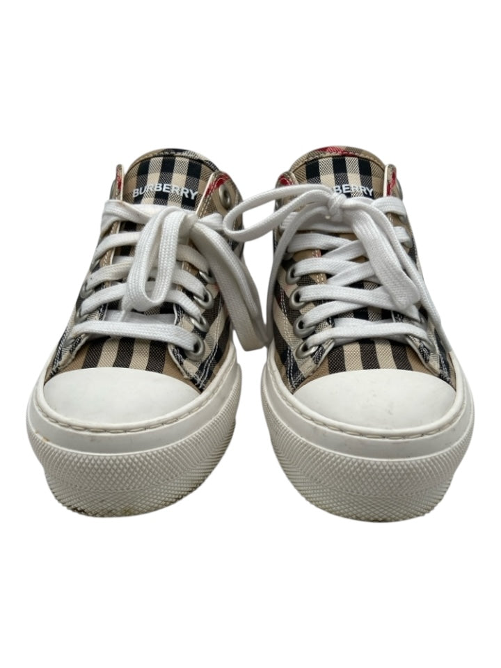 Burberry Shoe Size 36.5 Beige, Black, Red, White Canvas & Rubber Laces Sneakers