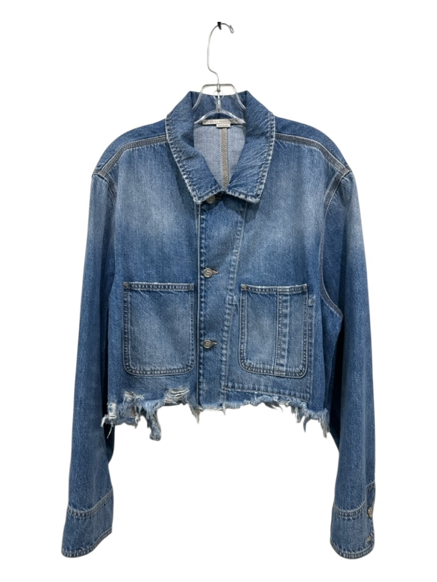 Stella McCartney Size 44 Medium Wash Cotton Distressed Button Front Jacket