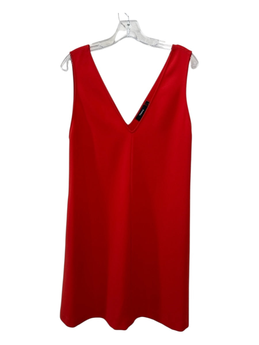 Theory Size M Orange Triacetate Blend Sleeveless Double V Paneled Sheath Dress