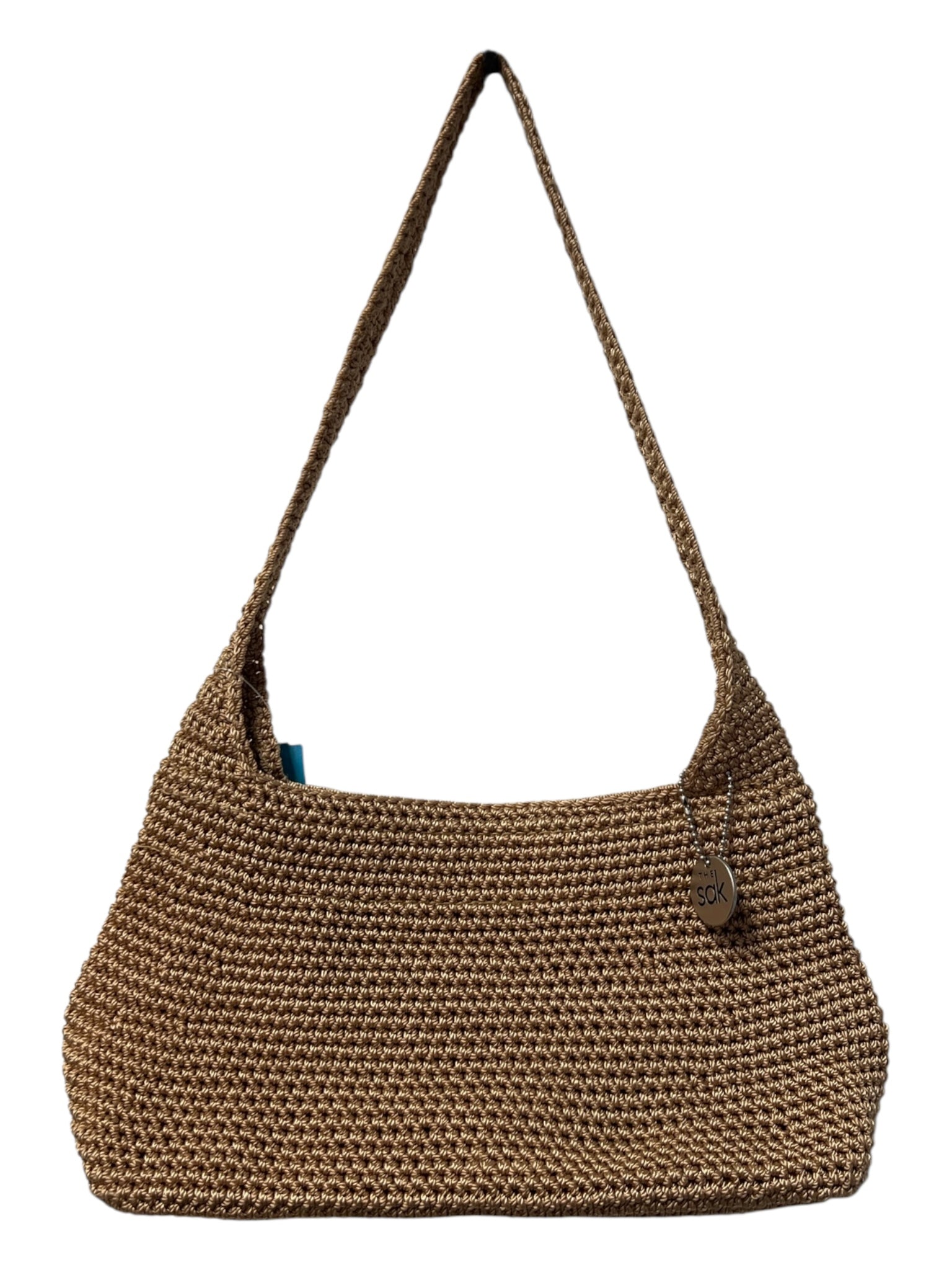 The Sak Brown Knit Silver Hardware Zip Close Shoulder Handle Inside Pockets Bag