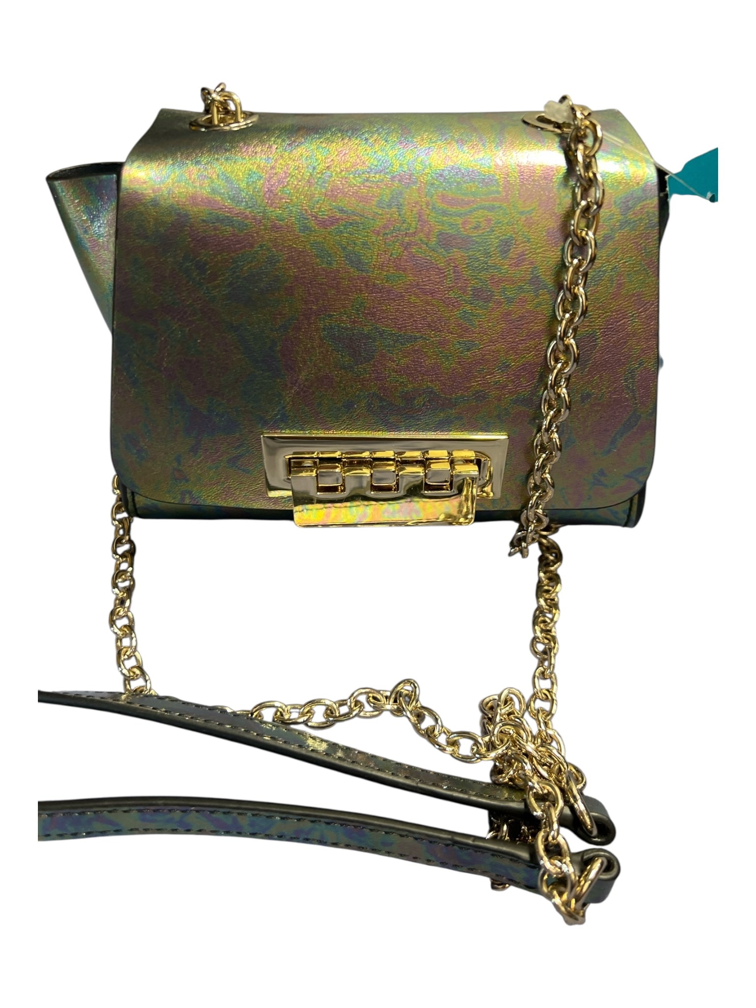Zac Posen Multi Gold Hardware Flap Closure Chain Strap Shiny Bag