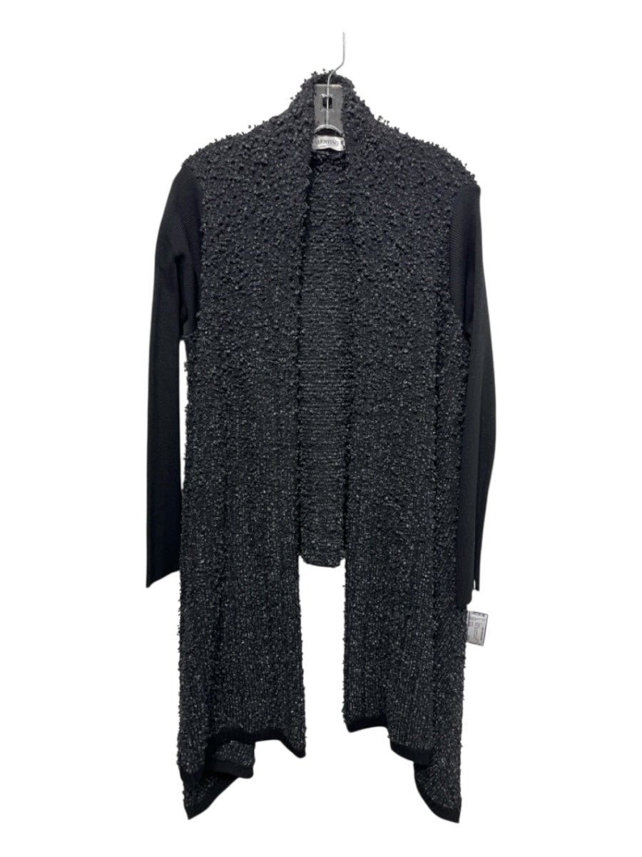 Valentino Size Small Black & Gray No Fabric Tag Boucle Ribbed Open Front Sweater