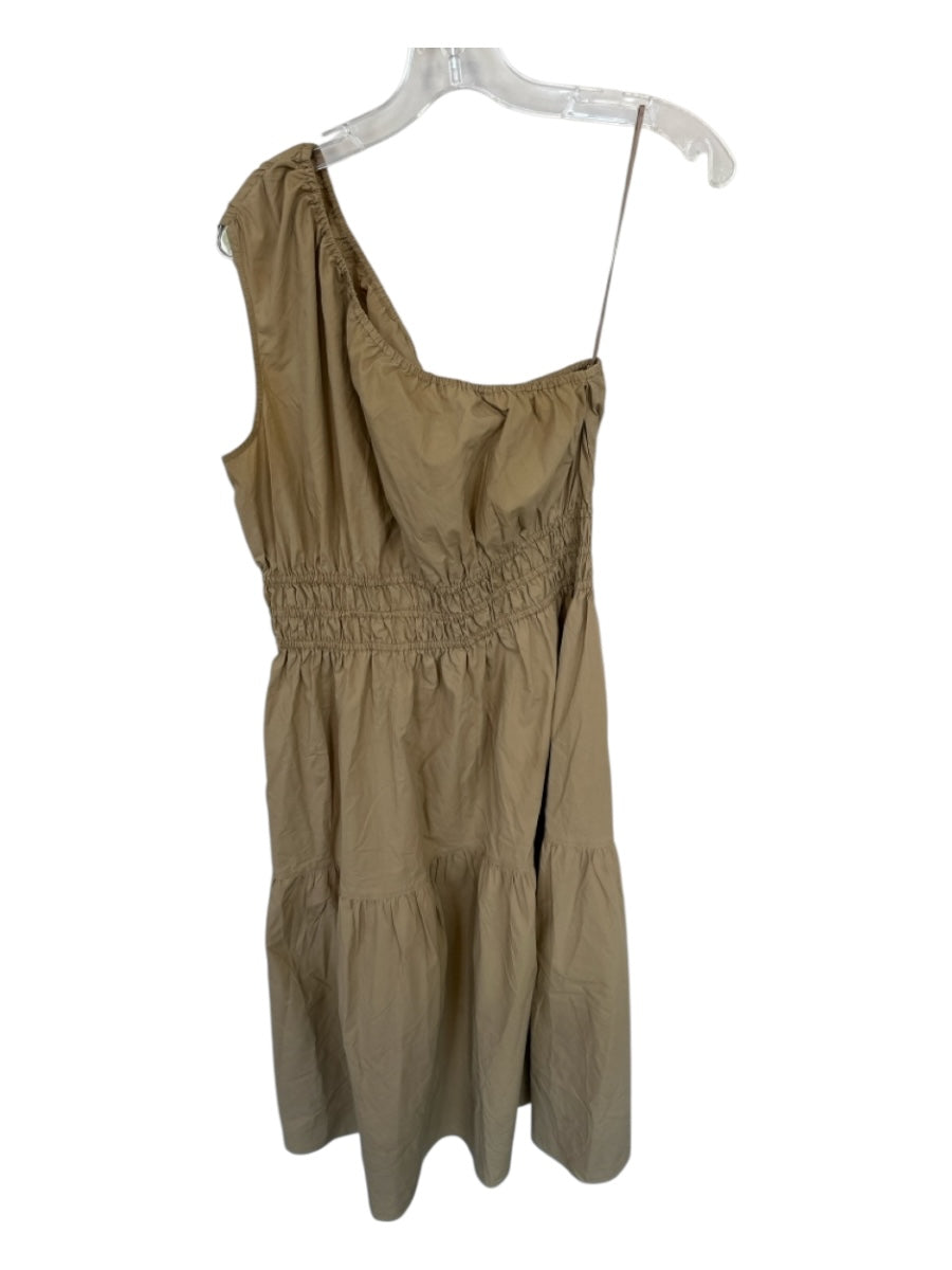 Grade & Gather Size M Tan Cotton One Shoulder Smocked Waist Maxi Dress