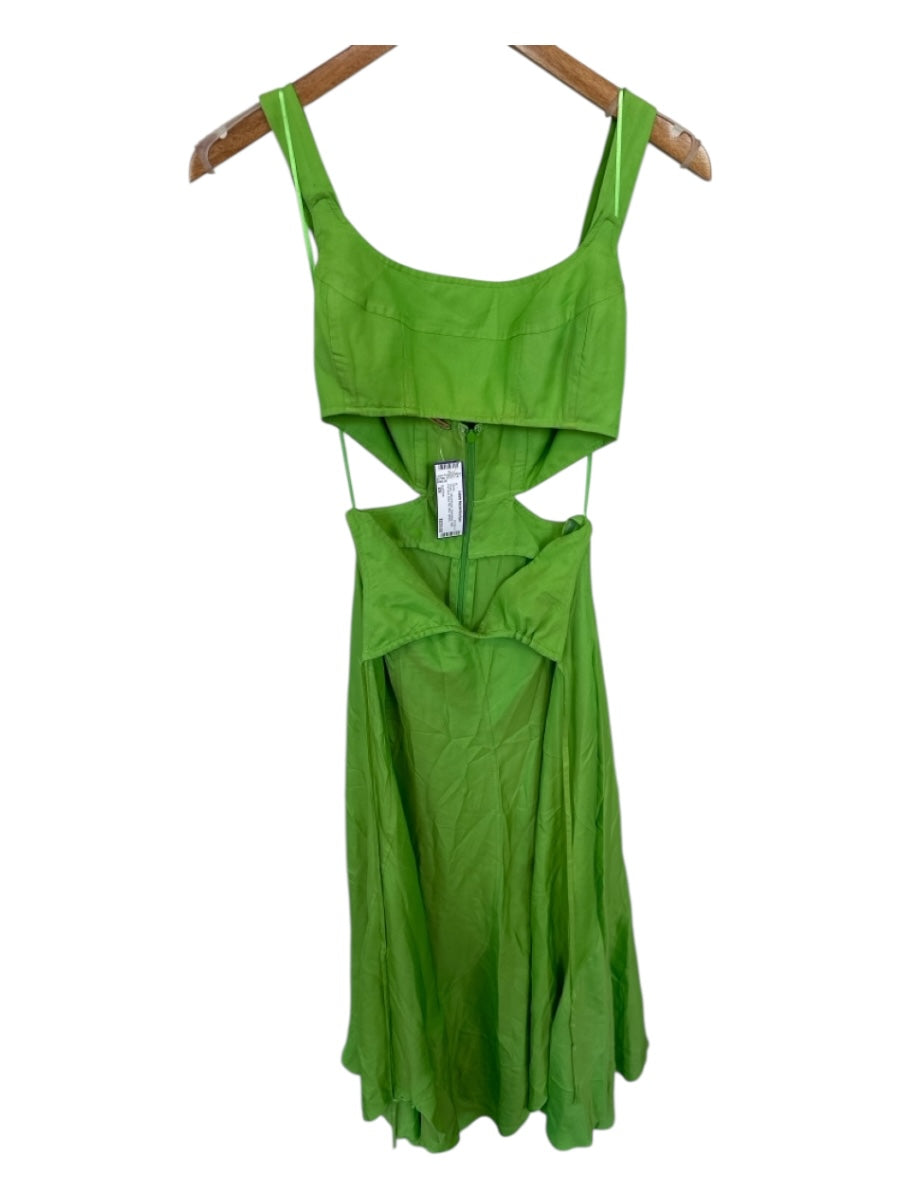 Cult Gaia Size XS Green Silk & Rayon Sleeveless Side Cut Outs Back Zip Dress